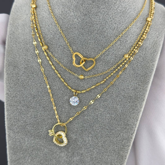 Minimalistische 18K Vergulde Roestvrijstalen Ketting met Twee Hartenhangers