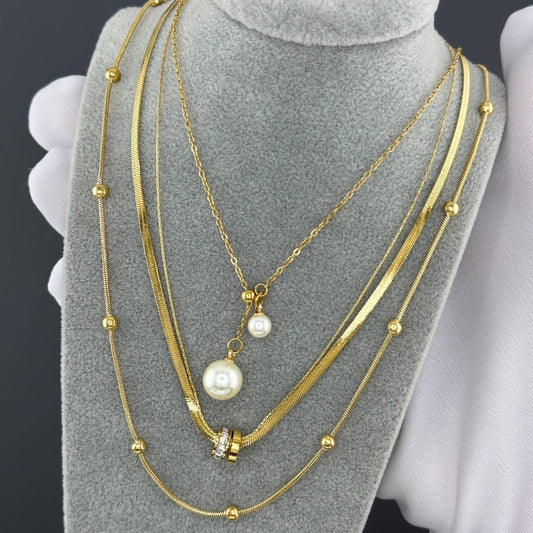 Elegante Parelketting van Roestvrij Staal met Goudlaag – Waterdicht & Hypoallergeen, 45 + 5 cm Verstelbaar