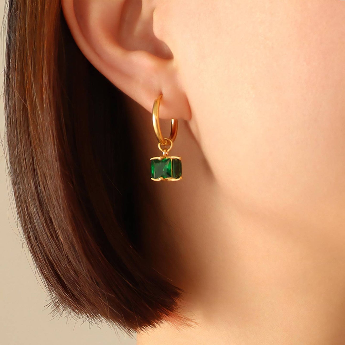 Luxe 18K Vergulde Roestvrijstalen Oorbellen met Groene Zirkonia Steen