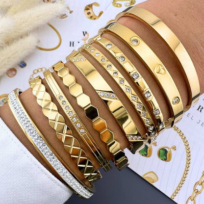 18K Goldplattiertes Edelstahlarmband mit Zirkonia-Steinen