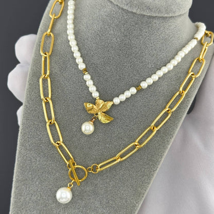 Elegante roestvrijstalen ketting met gouden coating & parelhanger – Waterdicht & Hypoallergeen, 45 cm
