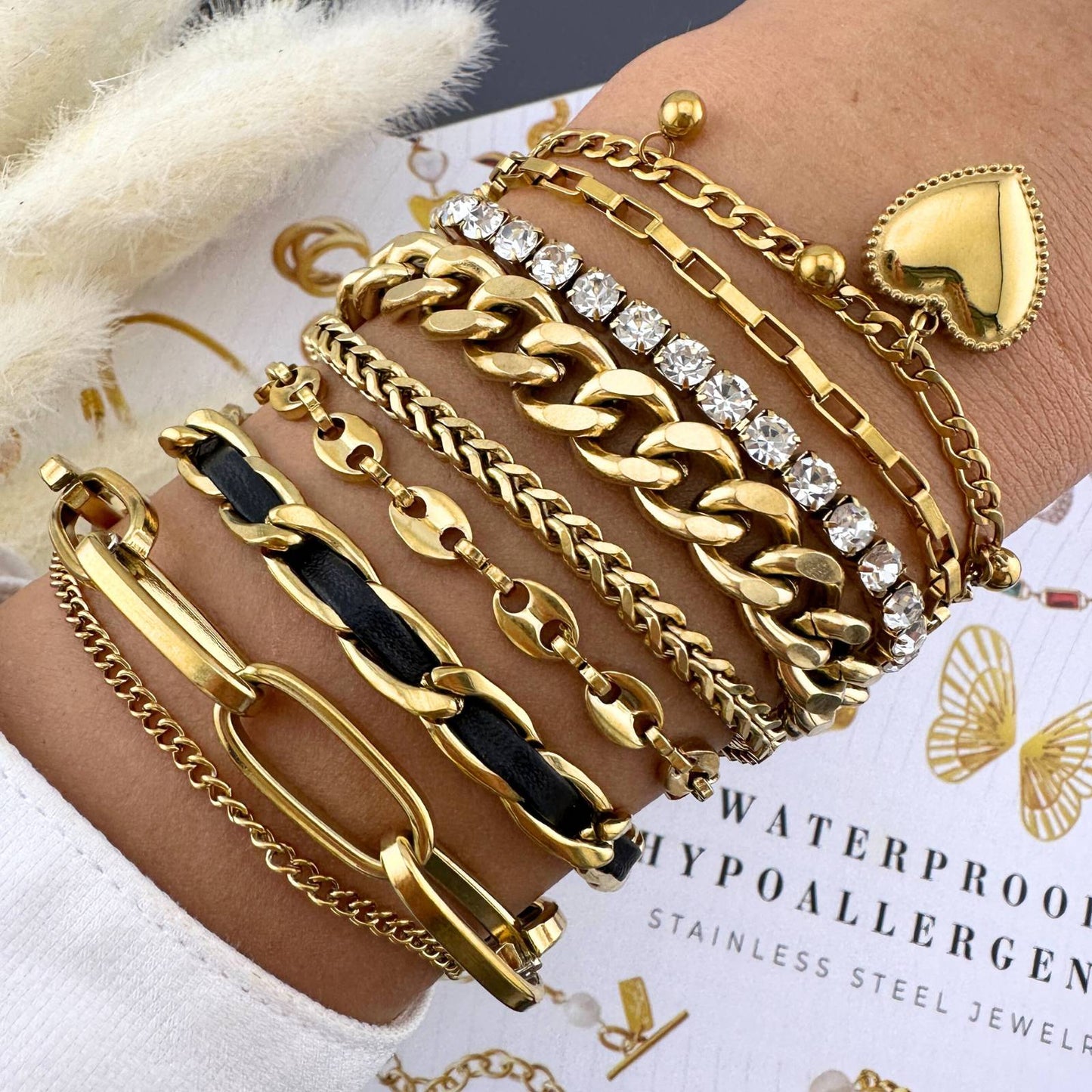 18K Vergulde Roestvrijstalen Armband met Cubaanse Schakels – Elegantie in Dubbel Design