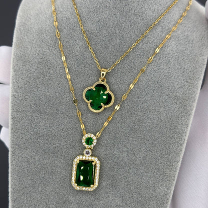 18K vergulde roestvrijstalen ketting met groene zirkonia en bloemvormige hanger