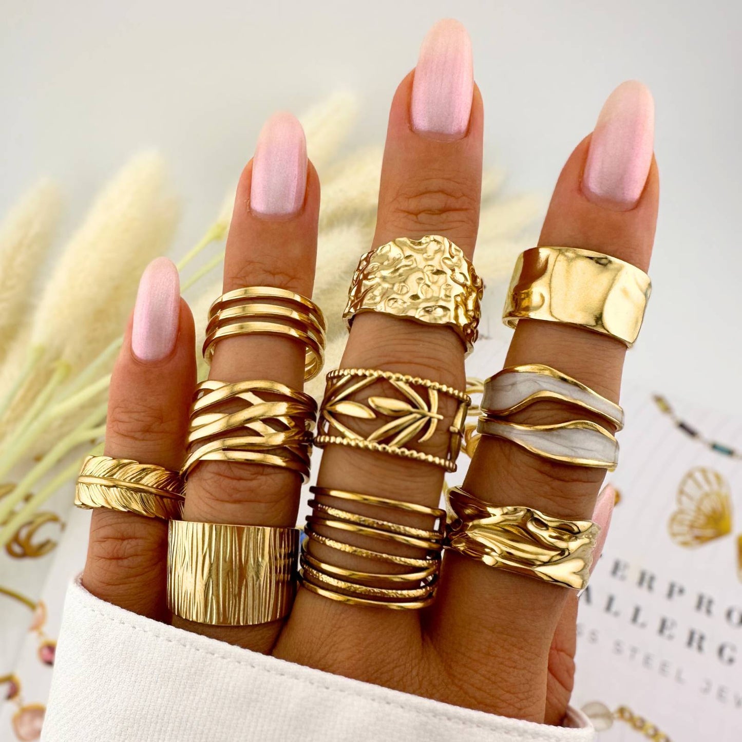 Vergoldeter verstellbarer Finger Ring mit Perlmutt – Edelstahl, Wasserfest, Hypoallergen, Anlaufbeständig