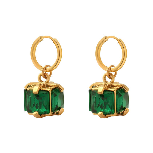 Luxe 18K Vergulde Roestvrijstalen Oorbellen met Groene Zirkonia Steen