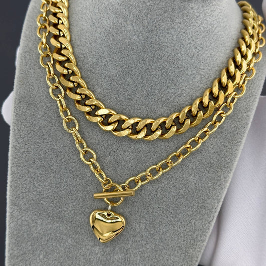 18K vergulde roestvrijstalen hartketting