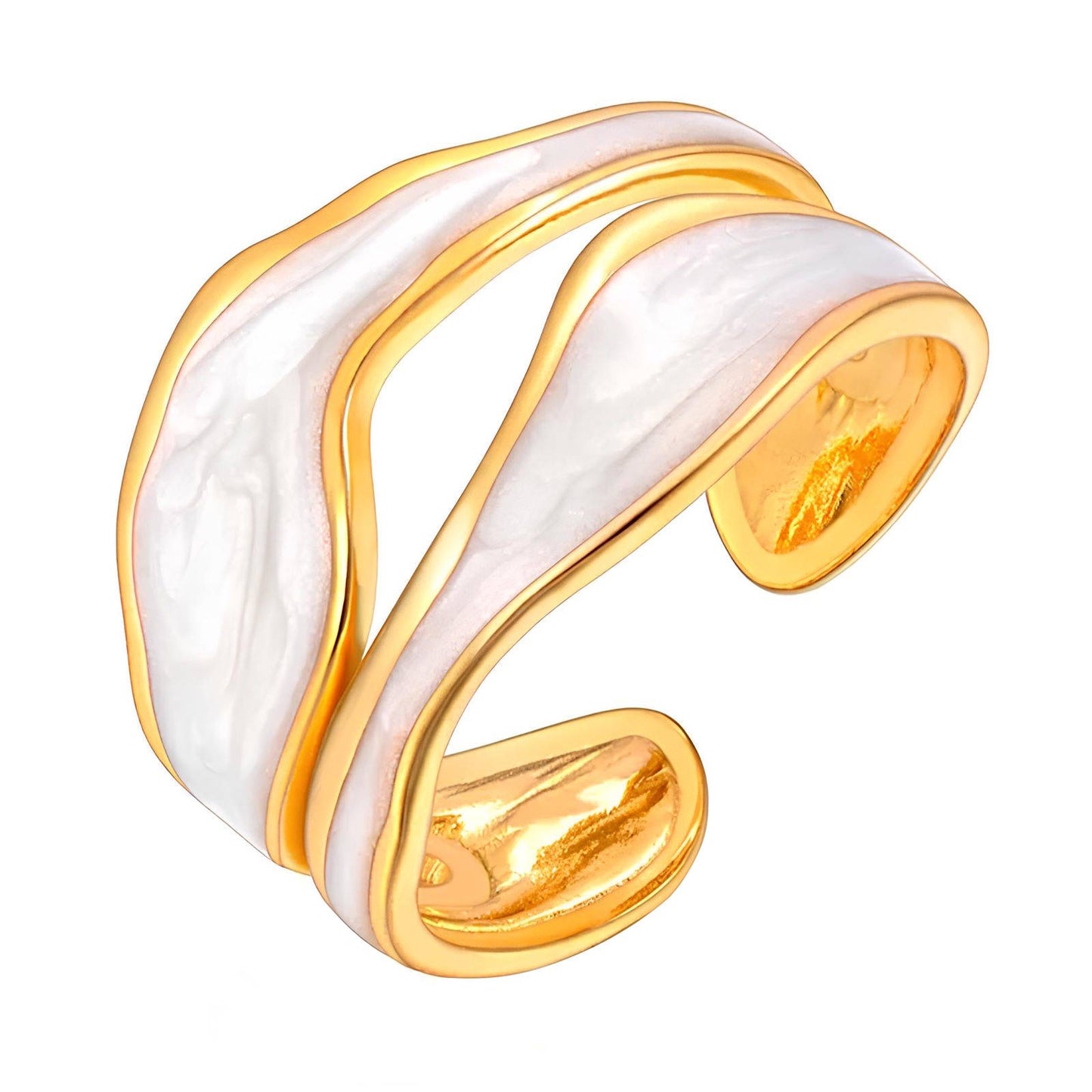 Vergoldeter verstellbarer Finger Ring mit Perlmutt – Edelstahl, Wasserfest, Hypoallergen, Anlaufbeständig