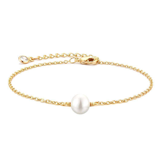 Gouden kettingarmband met imitatieparel – Minimalistische waterdichte sieraden, hypoallergeen, 17+5 cm verstelbaar