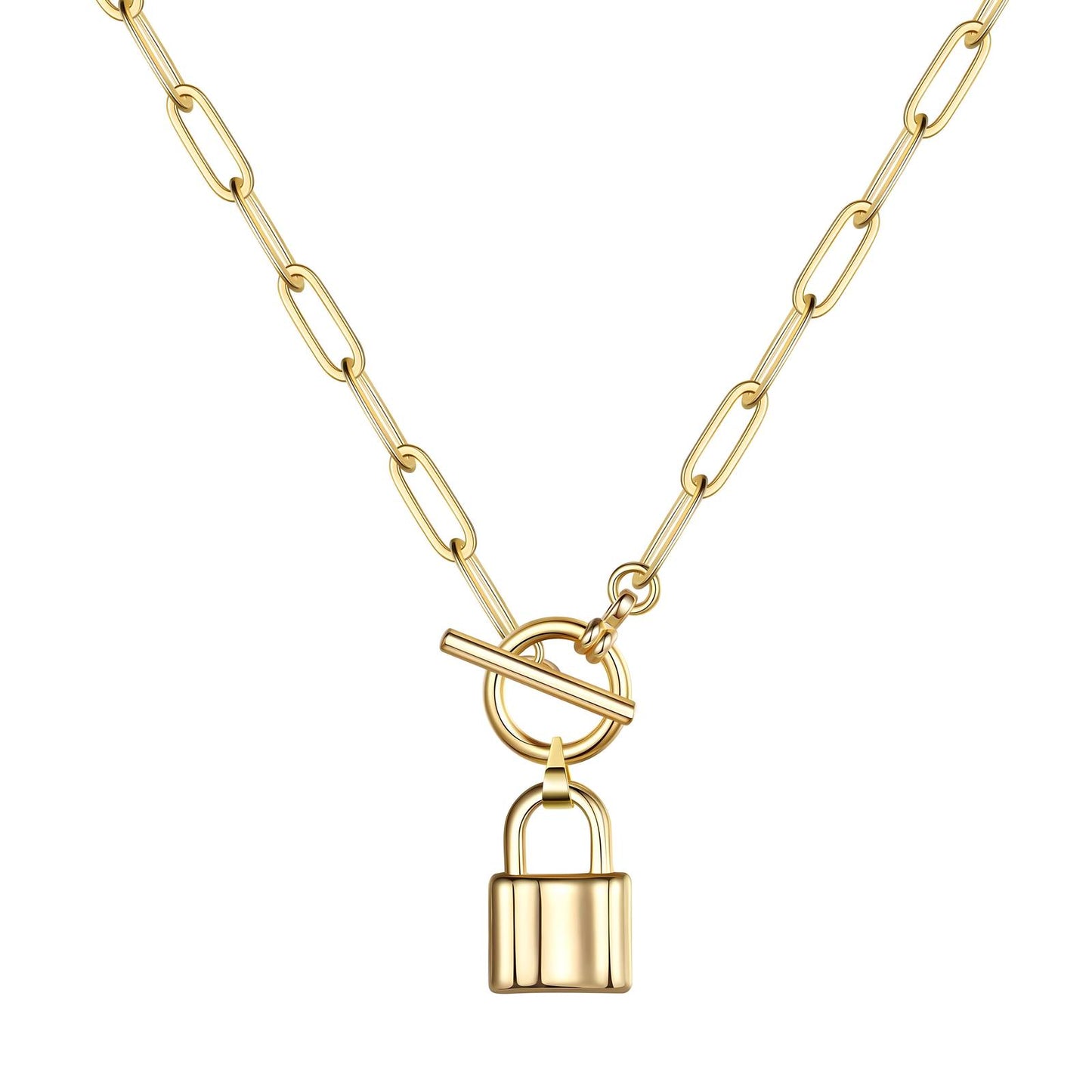Minimalistische 18K vergulde roestvrijstalen ketting met hangslotbedel