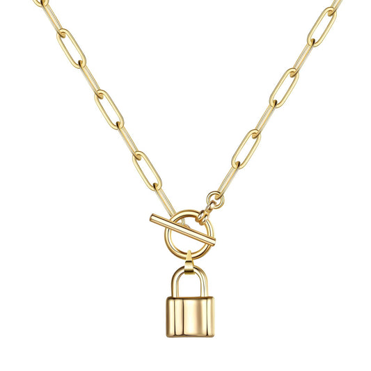 Minimalistische 18K vergulde roestvrijstalen ketting met hangslotbedel