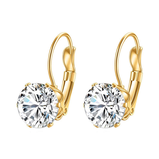 Goudkleurige oorbellen met zirkonia – 18 karaat verguld edelstaal, hypoallergeen en waterbestendig (2 x 1,1 cm)