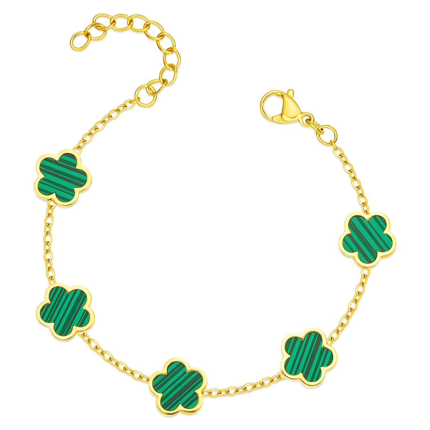 Exquise 18K vergulde armband met groene bloemen