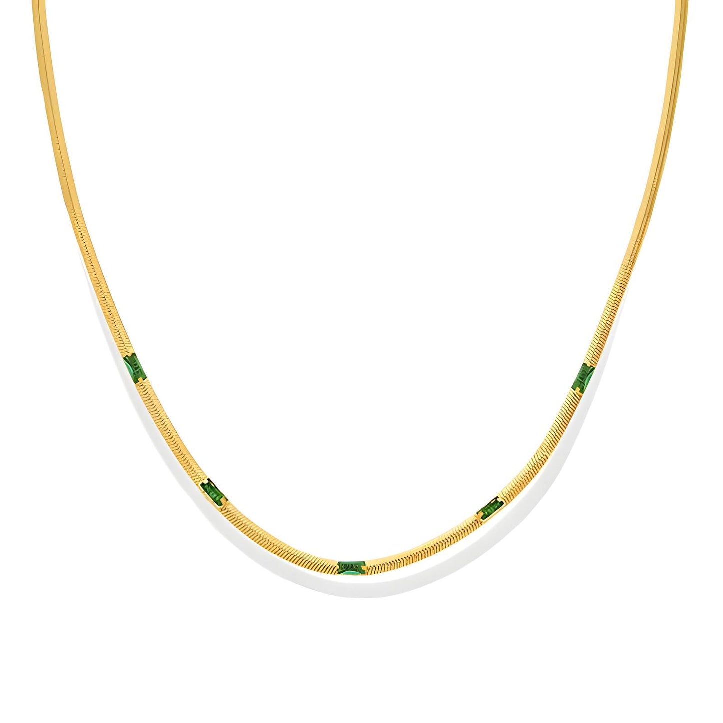 18K Goldplattierte Edelstahl Halskette mit grüne Zirkonia