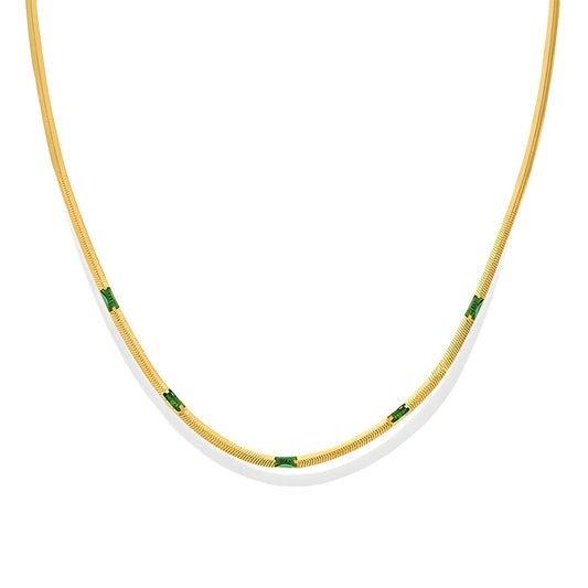 18K vergulde roestvrijstalen ketting met groene zirkonia