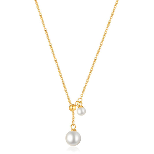 Elegante Parelketting van Roestvrij Staal met Goudlaag – Waterdicht & Hypoallergeen, 45 + 5 cm Verstelbaar