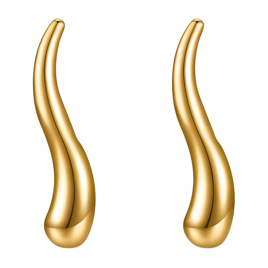 Minimalistische roestvrijstalen 18K vergulde oorbellen met golfpatroon