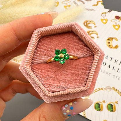 18K Goldplattierter Edelstahl Finger Ring mit Grüne Blume