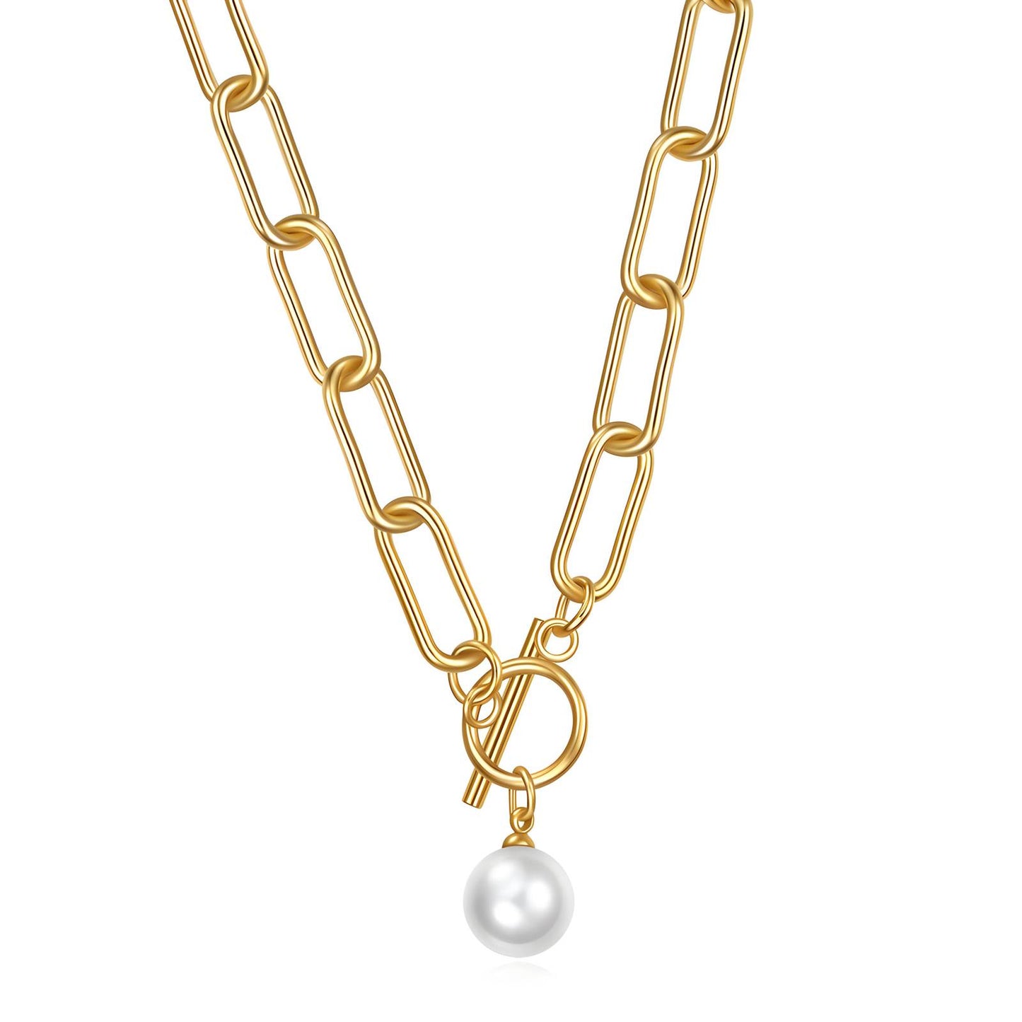 Elegante roestvrijstalen ketting met gouden coating & parelhanger – Waterdicht & Hypoallergeen, 45 cm