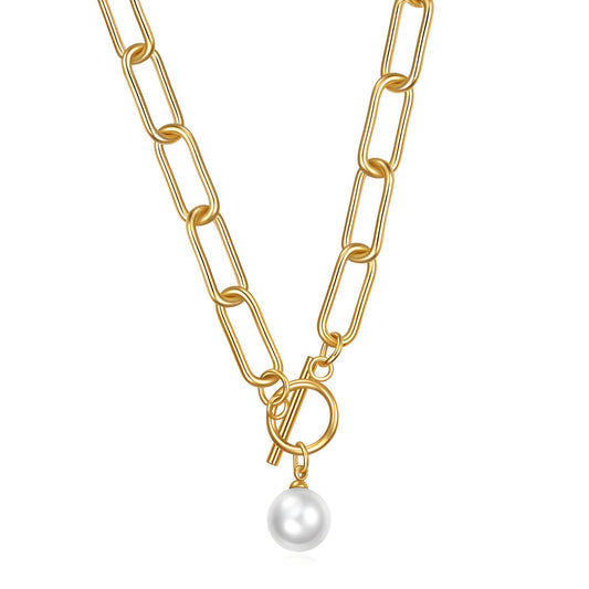Elegante roestvrijstalen ketting met gouden coating & parelhanger – Waterdicht & Hypoallergeen, 45 cm