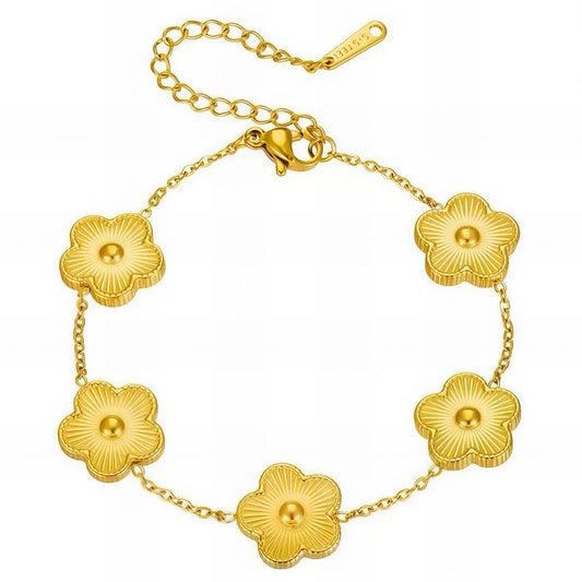 Prachtige 18K vergulde armband met gouden bloemen
