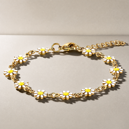 Madeliefjesweide Armband – 18K verguld roestvrij staal, email, waterbestendig & hypoallergeen (17+5 cm)