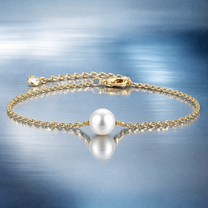 Gouden kettingarmband met imitatieparel – Minimalistische waterdichte sieraden, hypoallergeen, 17+5 cm verstelbaar